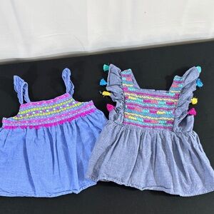 Cat & Jack Blue Chambray  Girls S Tops with Bright Trim and Embroidery
